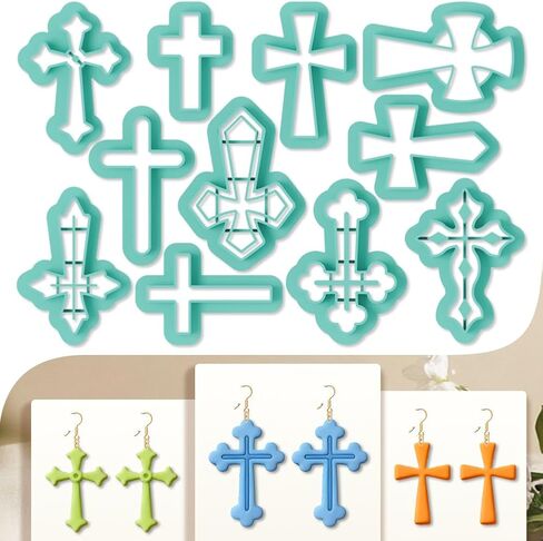 11Pcs Cross Polymer Clay Cutters Crosses Clay Earrings Cutters Polymer Jewelry Cutter for Earrings Making Party Festival DIY Supplies in Kuwait