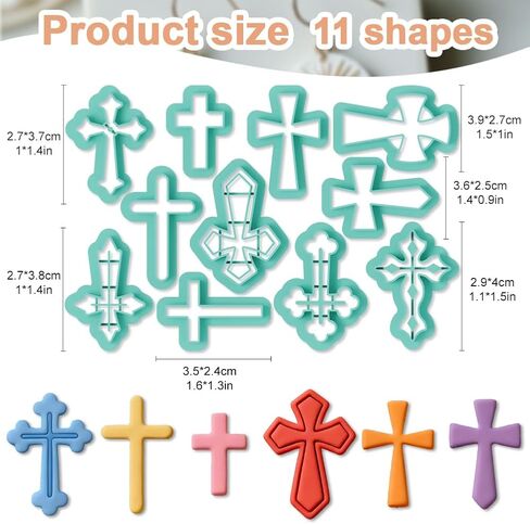 11Pcs Cross Polymer Clay Cutters Crosses Clay Earrings Cutters Polymer Jewelry Cutter for Earrings Making Party Festival DIY Supplies in Kuwait