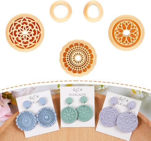 Puocaon Boho قواطع طين البوليمر - 5 قطع قواطع طين الأزهار لصنع مجوهرات طين البوليمر، قواطع مجوهرات طينية متدلية قديمة، قواطع منقوشة لأقراط طين البوليمر مجموعة قواطع طين in Kuwait