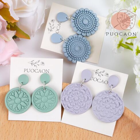 Puocaon Boho قواطع طين البوليمر - 5 قطع قواطع طين الأزهار لصنع مجوهرات طين البوليمر، قواطع مجوهرات طينية متدلية قديمة، قواطع منقوشة لأقراط طين البوليمر مجموعة قواطع طين in Kuwait