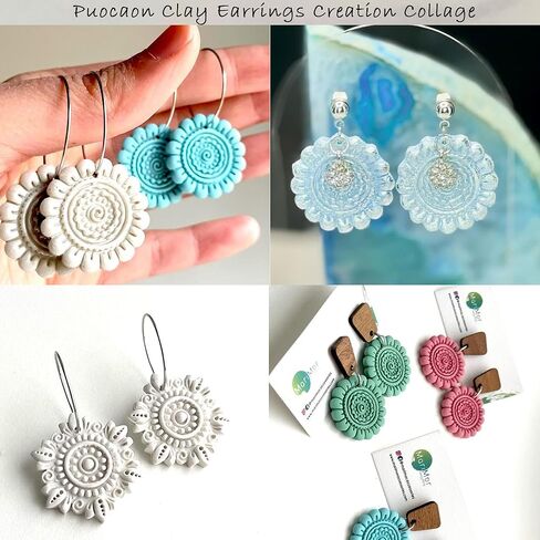 Puocaon Boho قواطع طين البوليمر - 5 قطع قواطع طين الأزهار لصنع مجوهرات طين البوليمر، قواطع مجوهرات طينية متدلية قديمة، قواطع منقوشة لأقراط طين البوليمر مجموعة قواطع طين in Kuwait