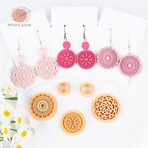 Puocaon Boho قواطع طين البوليمر - 5 قطع قواطع طين الأزهار لصنع مجوهرات طين البوليمر، قواطع مجوهرات طينية متدلية قديمة، قواطع منقوشة لأقراط طين البوليمر مجموعة قواطع طين in Kuwait