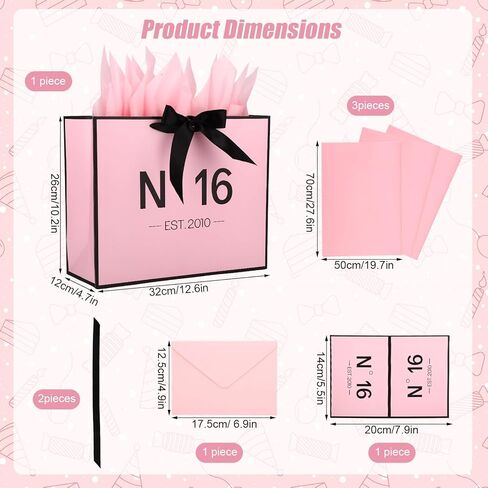 Sweet 16 Gifts for Girls, N°16 EST.2010 Pink sweet 16 Gift Bag with Card Envelope Ribbon Tissue Papers Birthday Decorations Anniversary Party Favors for Daughter Granddaughter Friends in Kuwait