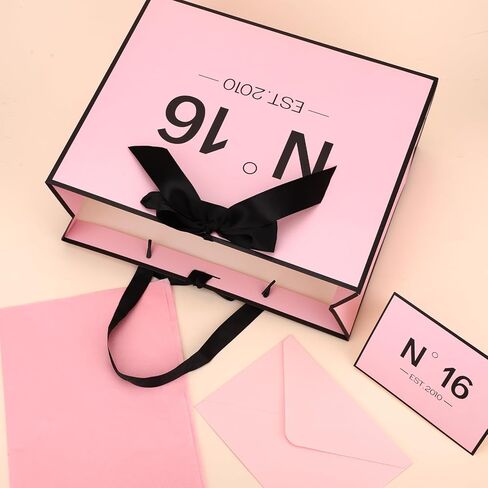 Sweet 16 Gifts for Girls, N°16 EST.2010 Pink sweet 16 Gift Bag with Card Envelope Ribbon Tissue Papers Birthday Decorations Anniversary Party Favors for Daughter Granddaughter Friends in Kuwait