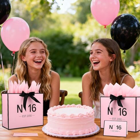 Sweet 16 Gifts for Girls, N°16 EST.2010 Pink sweet 16 Gift Bag with Card Envelope Ribbon Tissue Papers Birthday Decorations Anniversary Party Favors for Daughter Granddaughter Friends in Kuwait