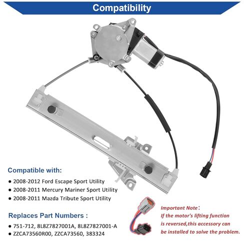 Obaee Power Window Regulator with Motor Compatible with Ford Escape 2008 2009 2010 2011 2012, Mercury Mariner, Mazda Tribute 2008-2011 Rear Right Passenger Side in Kuwait