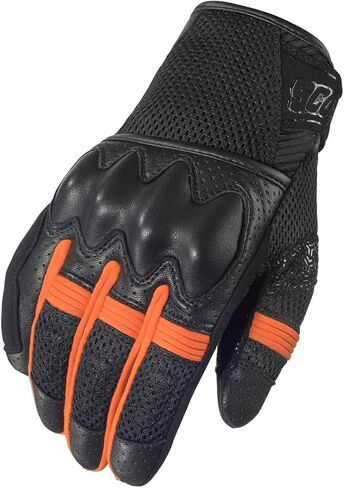 ScorpionEXO Cool Hand Pro Gloves Men's Short Cuff Hook and Loop Motorcycle Riding Gloves Rib-Stretch Knuckle (Black/Orange - Medium) in Kuwait