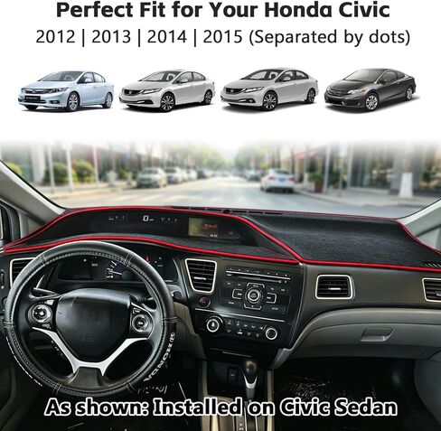 for 2012 2013 2014 2015 Honda Civic Dash Cover, Dashboard Cover mat Custom fit for Honda Civic 2012-2015,Protective Dashboard for Civic Interior Accessory (Red Edge) in Saudi Arabia