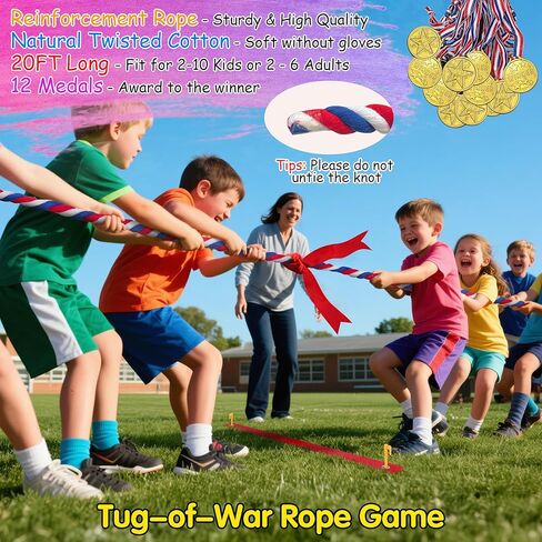 LINAYE Outdoor Field Day Games for Kids Adults, Carnival Lawn Yard Family Reunion Survivor Games Activities Tug of War Rope, Potato Sack Race Bags, Ring Toss,Catch Tail Game Belt for Birthday Party in Saudi Arabia