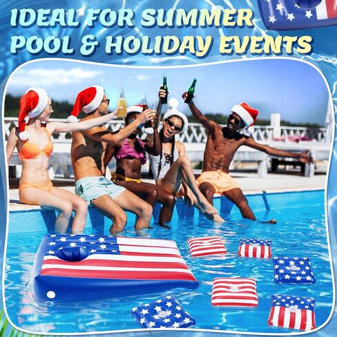 Foilswirl 2 مجموعات نفخ بركة Cornhole لعبة لعيد الاستقلال العائمة كيس فول إرم لعبة مع العلم الأمريكي موضوع الأسرة الكبار لعبة تجمع ل4th من يوليو الفناء الخلفي الشاطئ الصيف في الهواء الطلق متعة in Kuwait