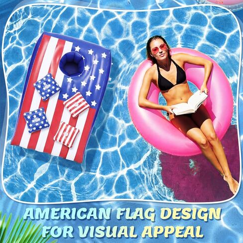 Foilswirl 2 مجموعات نفخ بركة Cornhole لعبة لعيد الاستقلال العائمة كيس فول إرم لعبة مع العلم الأمريكي موضوع الأسرة الكبار لعبة تجمع ل4th من يوليو الفناء الخلفي الشاطئ الصيف في الهواء الطلق متعة in Kuwait