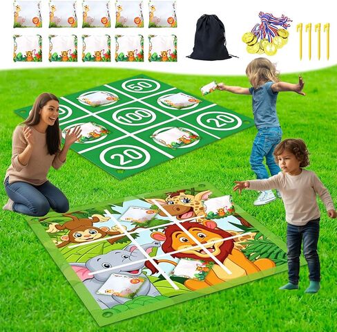 Jungle Animals Bean Bag Toss Game Animal Cornhole Board Set Tic Tac Toe Bean Bag Activities for Beach Backyard Lawn Spring Easter Safari Theme Outdoor Game Winter Party in Saudi Arabia