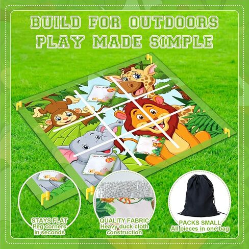 Jungle Animals Bean Bag Toss Game Animal Cornhole Board Set Tic Tac Toe Bean Bag Activities for Beach Backyard Lawn Spring Easter Safari Theme Outdoor Game Winter Party in Saudi Arabia
