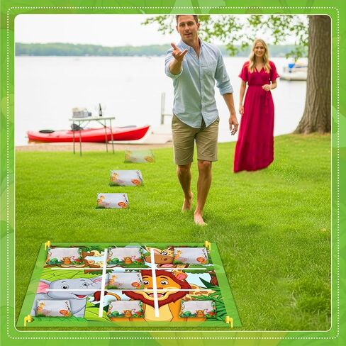 Jungle Animals Bean Bag Toss Game Animal Cornhole Board Set Tic Tac Toe Bean Bag Activities for Beach Backyard Lawn Spring Easter Safari Theme Outdoor Game Winter Party in Saudi Arabia