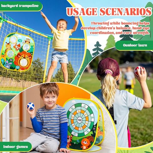 Lunmon Kids Trampoline Toss Game, 3 in 1 Bean Bag Toss Game with Dart Board & Target Board, Trampoline Games Accessories for Kids Outdoor Backyard Party Toy for Boys Girls Ages 3-6 in Kuwait