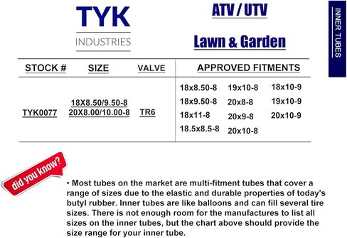 Pair of 2 TYK 18x9.50-8 18x950-8 ATV Lawn Mower Tire Inner Tubes with Straight Metal TR6 Valve Stems in Kuwait