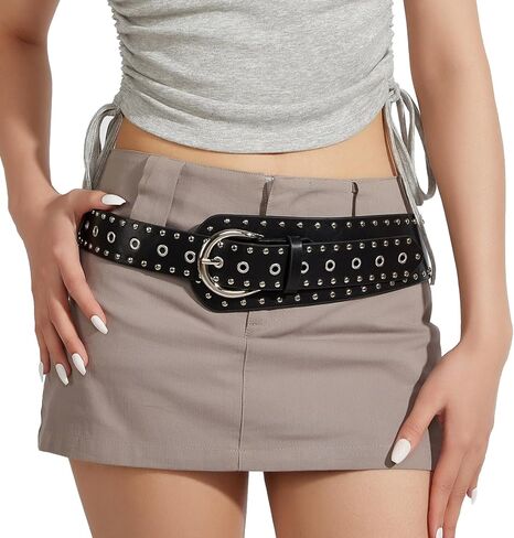 Black Studded Belt for Women Vintage Punk Y2k Belt for Jeans Pants Shirts Dress Y2k Accessories for Women in Saudi Arabia