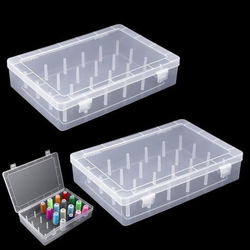 2-Pack Clear Thread Holder Organizer Boxes, Stackable Sewing Storage with 24 Plastic Pins Each for Embroidery Quilting and Crafting Thread Spools, Keeps Supplies Neat and Dust-Free in Kuwait