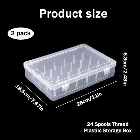 2-Pack Clear Thread Holder Organizer Boxes, Stackable Sewing Storage with 24 Plastic Pins Each for Embroidery Quilting and Crafting Thread Spools, Keeps Supplies Neat and Dust-Free in Kuwait
