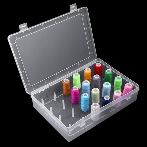 2-Pack Clear Thread Holder Organizer Boxes, Stackable Sewing Storage with 24 Plastic Pins Each for Embroidery Quilting and Crafting Thread Spools, Keeps Supplies Neat and Dust-Free in Kuwait