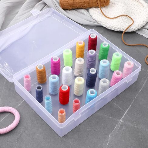 2-Pack Clear Thread Holder Organizer Boxes, Stackable Sewing Storage with 24 Plastic Pins Each for Embroidery Quilting and Crafting Thread Spools, Keeps Supplies Neat and Dust-Free in Kuwait