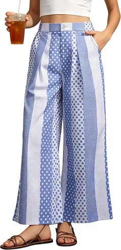 Women's High Waisted Wide Leg Work Pants Casual Button Down Business Trousers in Saudi Arabia