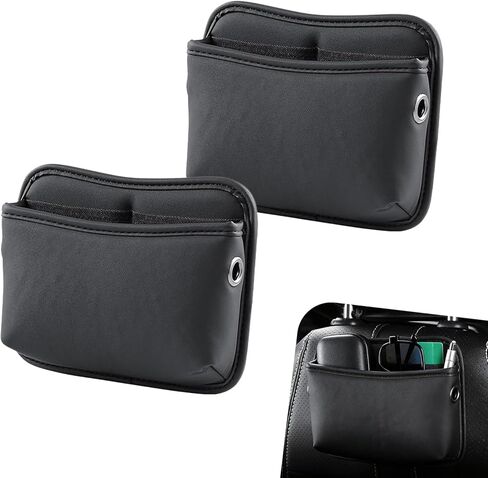 2 PCS Car Seat Side Storage Pocket, Leather Self-Adhesive Car Seat Storage Pouch, 5.94" x 7.44" Multifunctional Convenient Auto Organizer Bag for Phone Keys Sunglass & Wallet (Black) in Saudi Arabia