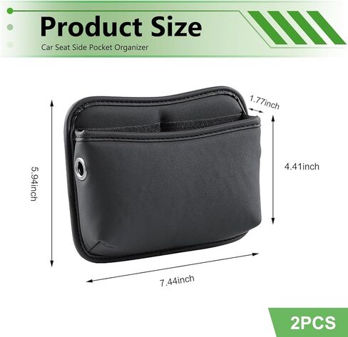 2 PCS Car Seat Side Storage Pocket, Leather Self-Adhesive Car Seat Storage Pouch, 5.94" x 7.44" Multifunctional Convenient Auto Organizer Bag for Phone Keys Sunglass & Wallet (Black) in Saudi Arabia