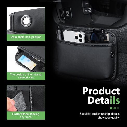 2 PCS Car Seat Side Storage Pocket, Leather Self-Adhesive Car Seat Storage Pouch, 5.94" x 7.44" Multifunctional Convenient Auto Organizer Bag for Phone Keys Sunglass & Wallet (Black) in Saudi Arabia