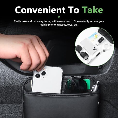 2 PCS Car Seat Side Storage Pocket, Leather Self-Adhesive Car Seat Storage Pouch, 5.94" x 7.44" Multifunctional Convenient Auto Organizer Bag for Phone Keys Sunglass & Wallet (Black) in Saudi Arabia
