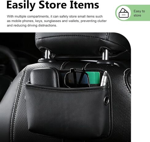 2 PCS Car Seat Side Storage Pocket, Leather Self-Adhesive Car Seat Storage Pouch, 5.94" x 7.44" Multifunctional Convenient Auto Organizer Bag for Phone Keys Sunglass & Wallet (Black) in Saudi Arabia