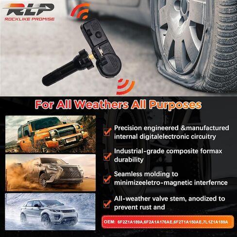 مجموعة أجهزة استشعار RLP Tpms مكونة من 4 مستشعر ضغط الإطارات 315 ميجاهرتز متوافق مع Ford F-150 Escape Lincoln MKX MKZ يستبدل 6F2Z1A189A 6F2A1A176AE 6F2T1A150AE 7L1Z1A189A in Kuwait