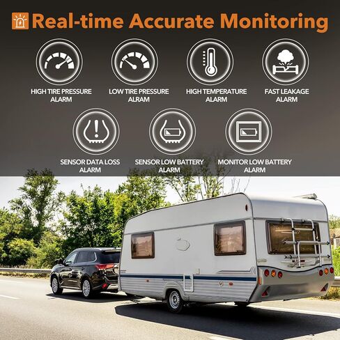 GUTA RV Tire Pressure Monitoring System, RV TPMS, 6 Sensors, 7 Alarm Modes, 14 Days Battery Life, 80ft Sensing Distance, Large Screen, for RV, Trailer, Coach, Motor Home, Fifth Wheel, (0-188psi) in Kuwait