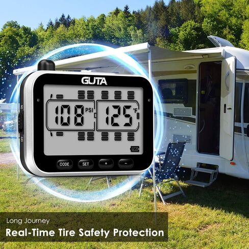 GUTA RV Tire Pressure Monitoring System, RV TPMS, 6 Sensors, 7 Alarm Modes, 14 Days Battery Life, 80ft Sensing Distance, Large Screen, for RV, Trailer, Coach, Motor Home, Fifth Wheel, (0-188psi) in Kuwait