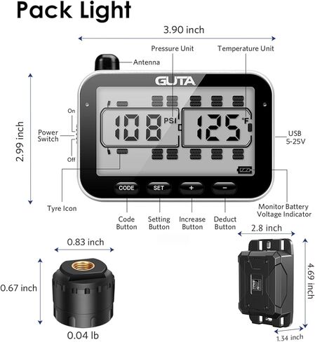 GUTA RV Tire Pressure Monitoring System, RV TPMS, 6 Sensors, 7 Alarm Modes, 14 Days Battery Life, 80ft Sensing Distance, Large Screen, for RV, Trailer, Coach, Motor Home, Fifth Wheel, (0-188psi) in Kuwait