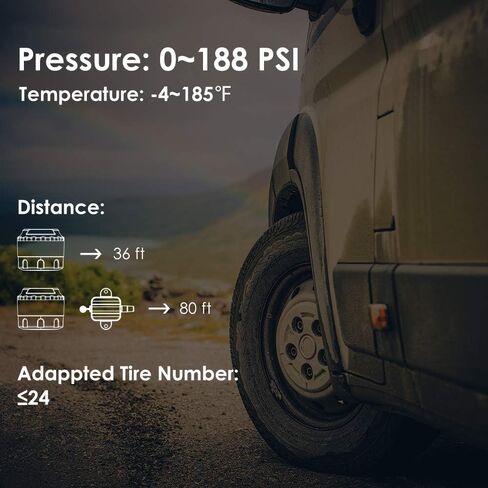 GUTA RV Tire Pressure Monitoring System, RV TPMS, 6 Sensors, 7 Alarm Modes, 14 Days Battery Life, 80ft Sensing Distance, Large Screen, for RV, Trailer, Coach, Motor Home, Fifth Wheel, (0-188psi) in Kuwait