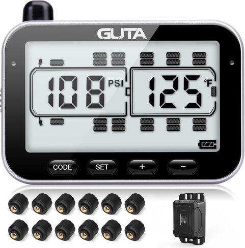 GUTA RV Tire Pressure Monitoring System, RV TPMS, 6 Sensors, 7 Alarm Modes, 14 Days Battery Life, 80ft Sensing Distance, Large Screen, for RV, Trailer, Coach, Motor Home, Fifth Wheel, (0-188psi) in Kuwait