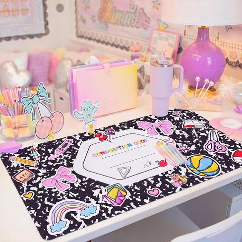 Personalized Teacher Desk Mat with Pen 31.5 x 15.7 Inch Composition Book Deskmat DIY Name Large Mouse Pad Teacher Appreciation Gift Set for Graduation Birthday Retirement Office Accessories in Kuwait
