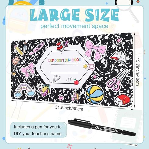 Personalized Teacher Desk Mat with Pen 31.5 x 15.7 Inch Composition Book Deskmat DIY Name Large Mouse Pad Teacher Appreciation Gift Set for Graduation Birthday Retirement Office Accessories in Kuwait
