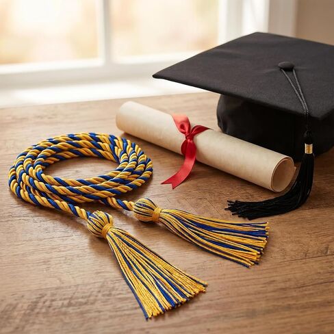 Graduation Honor Cords, 67" Braided Intertwined Cord with 4" Tassels, Gold and Blue Mixed Two-Tone Academic Regalia for High School and College Graduates, Honor Society Cord in Kuwait