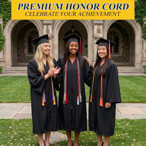 Graduation Honor Cords, 67" Braided Intertwined Cord with 4" Tassels, Gold and Blue Mixed Two-Tone Academic Regalia for High School and College Graduates, Honor Society Cord in Kuwait