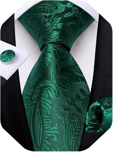 DiBanGu Silk Ties for Men Classic Woven Paisley Necktie and Pocket Square Cufflinks Set Floral Tie for Wedding Party in Saudi Arabia