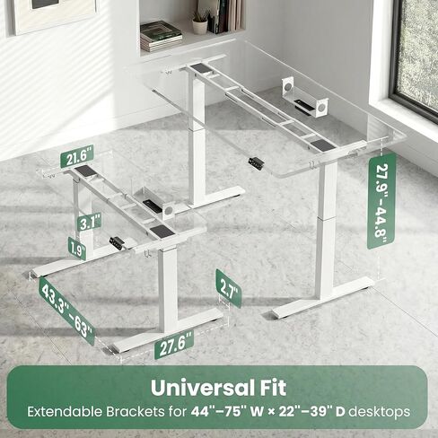 SIAGO Dual Motor Standing Desk Frame with Power Strip, 280 lbs Capacity Standing Desk Legs for Tops up to 75", Adjustable Desk Legs with Memory Presets & Cable Tray, White Frame Only in Kuwait