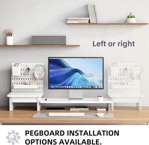 Pegboard Monitor Stand Riser,Computer Monitor Stand with 2 Hooks Cable Management Desk Organizer and Drawer for Laptop,PC,Computer,Printer,White in Kuwait