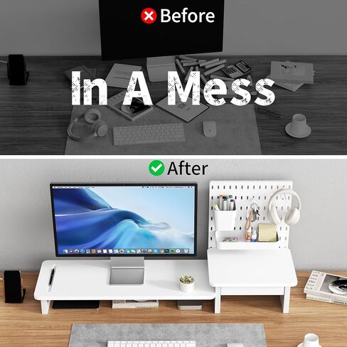 Pegboard Monitor Stand Riser,Computer Monitor Stand with 2 Hooks Cable Management Desk Organizer and Drawer for Laptop,PC,Computer,Printer,White in Kuwait