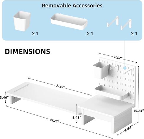 Pegboard Monitor Stand Riser,Computer Monitor Stand with 2 Hooks Cable Management Desk Organizer and Drawer for Laptop,PC,Computer,Printer,White in Kuwait