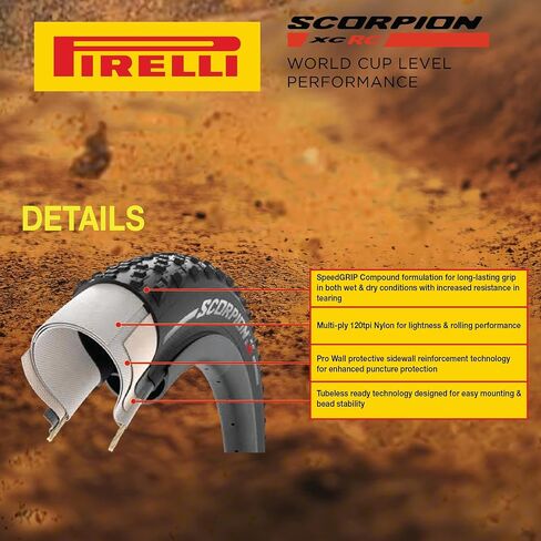 Pirelli Scorpion XC RC Yellow Label (29 x 2.4) Peak Performance for Demanding XC Racing SmartGRIP Compound ProWALL Technology Versatile Tread Design (1 Tire) in Saudi Arabia