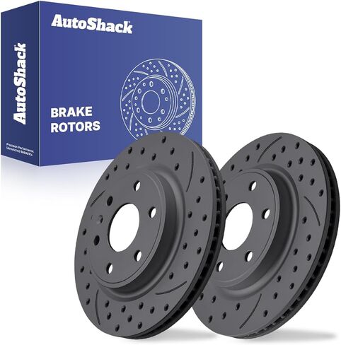 دوارات فرامل أمامية من AutoShack لسيارة شيفروليه وجي إم سي، ترافيرس 2009-2017 أكاديا 2007-2016، AWD FWD V6 3.6L - مغلفة ومثقوبة - لمسة نهائية سوداء غير لامعة - BlackShield - 12.8 بوصة (325 مم)، 6 عروات in Kuwait