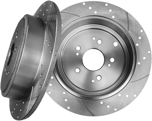 PM Auto Rear 313mm Drilled Slotted Brake Disc Rotors Compatible With 2001-2006 Acura MDX in Kuwait