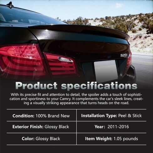غطاء صندوق السيارة الخلفي سبويلر وجناح الذيل يناسب 2011-2016 BMW F10 5 Series 528i 535i 550i M5، P Style أسود لامع ABS خارجي سطح خلفي للشفة، حزمة واحدة in Kuwait